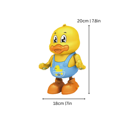 Dancing duck toy, a vibrant musical and light-up interactive companion for active toddler play.
