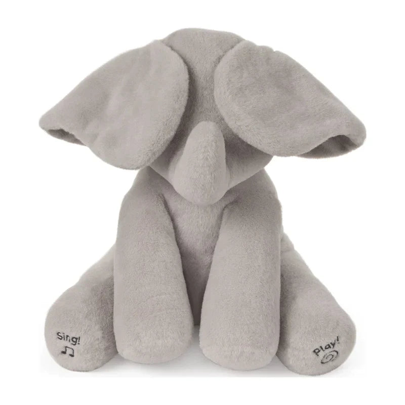 Cute elephant plush toy, musical and interactive, perfect baby gift for kidsroom decor.