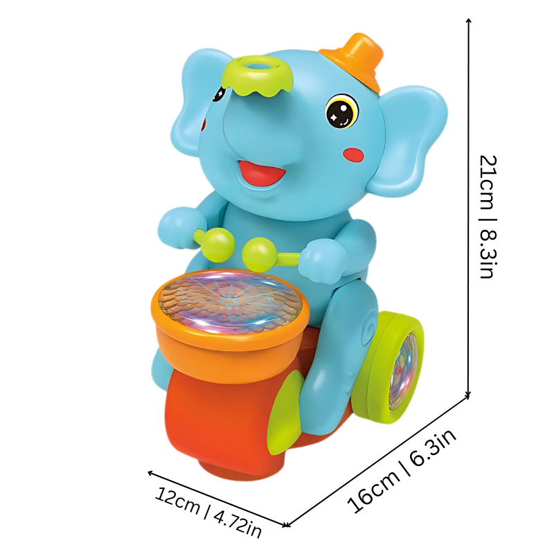 Kids' educational elephant toy featuring music, light show, and levitation, perfect for active play.