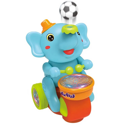 Toddler boys and girls playing with the interactive musical elephant toy, an engaging children's gift.