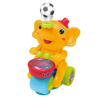Close-up of the musical elephant toy's light show, promoting interactive and educational play for kids.