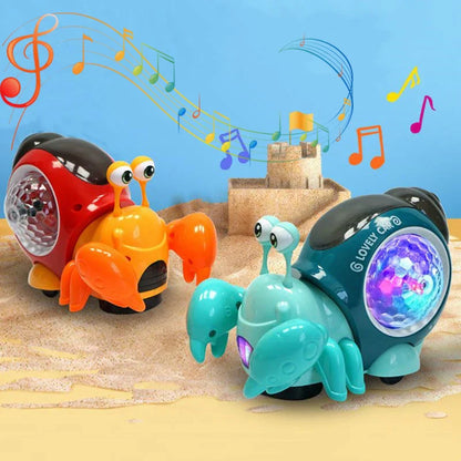 Baby snail and crab moving toy with music, encouraging crawling and interactive play for infants