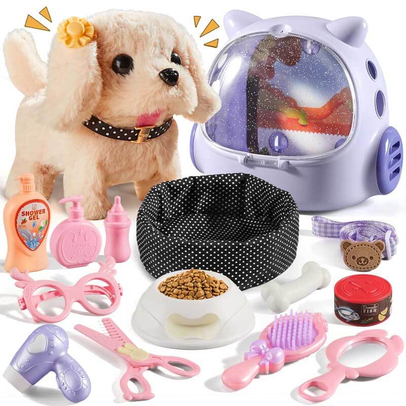 Interactive pet dog playset for kids, robot puppy with leash, educational toy gift