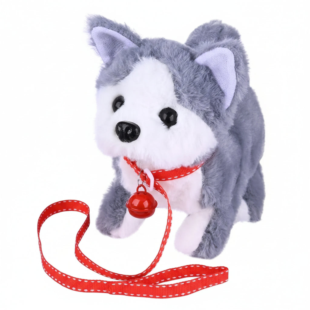 Interactive movable plush dog toy, designed for children's imaginative animal play and engagement.