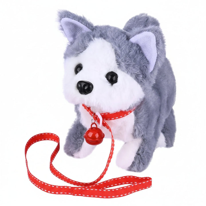 Interactive movable plush dog toy, designed for children's imaginative animal play and engagement.