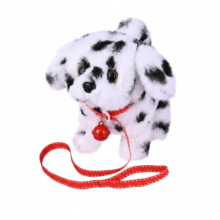 Soft stuffed animal dog toy, interactive and movable for children's imaginative games & role-play.