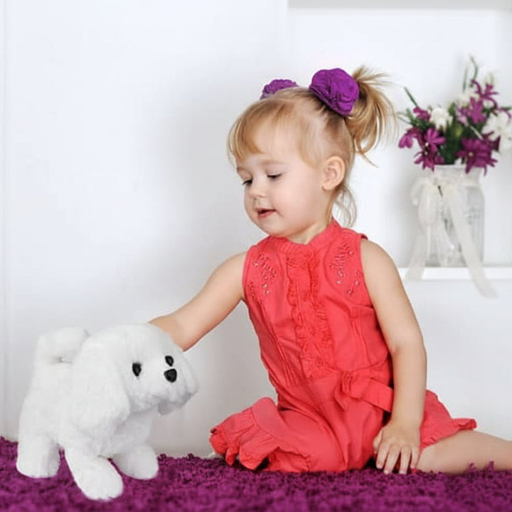 Children's movable interactive plush dog toy, a cute soft animal for play and engagement.