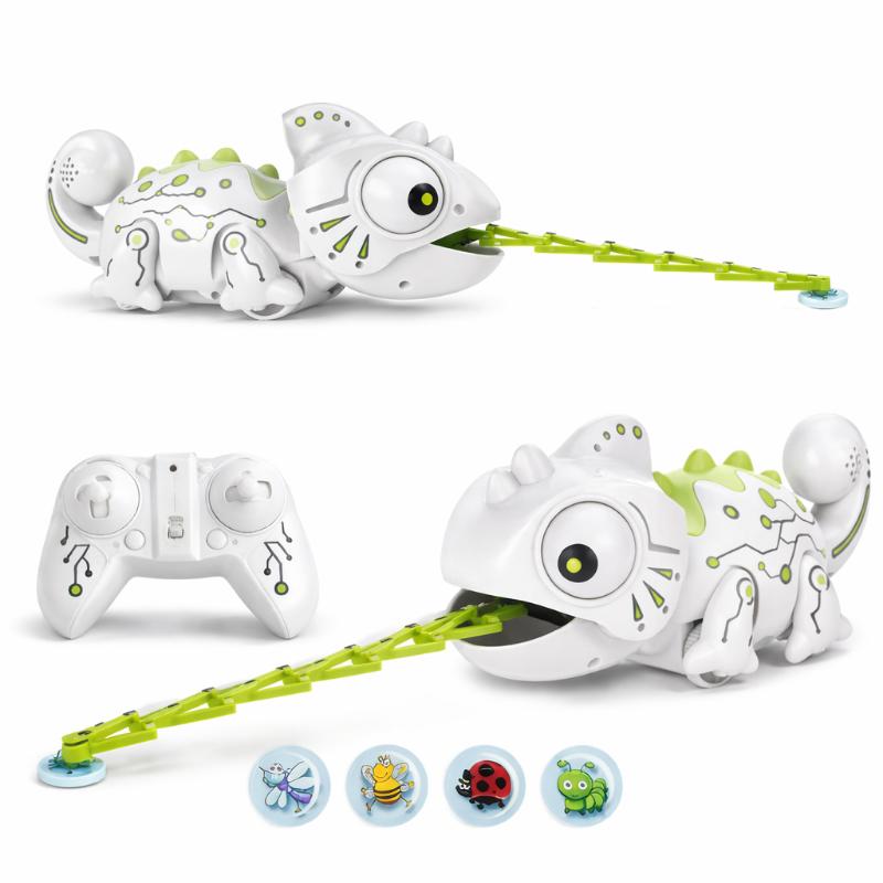 Interactive remote control chameleon toy for kids, teaching colors and textures, screen-free fun