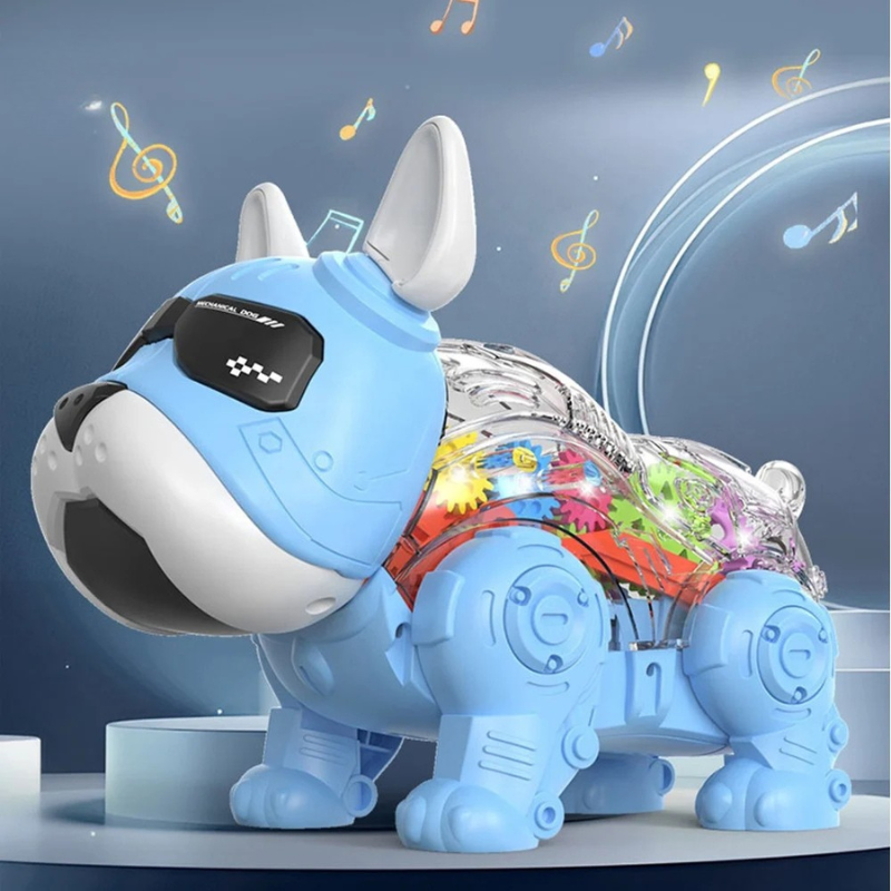Interactive RoboPup musical walking puppy toy in white and blue, perfect for toddler playtime.