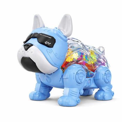 Child playing with RoboPup musical robot toy, a fun and interactive learning companion for young children.