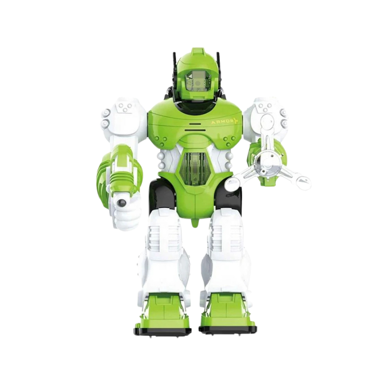Toddler educational robot toy standing on a colorful playmat, encouraging STEM learning and interaction.
