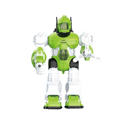 Toddler educational robot toy standing on a colorful playmat, encouraging STEM learning and interaction.