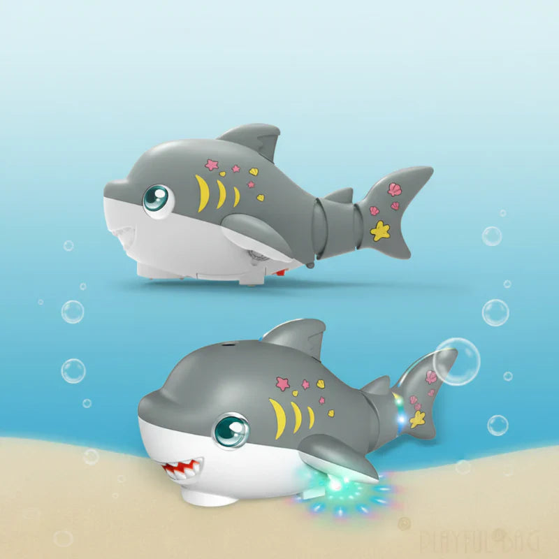 Moving shark toy featuring bright LED lights and engaging musical sounds, a fun gadget.