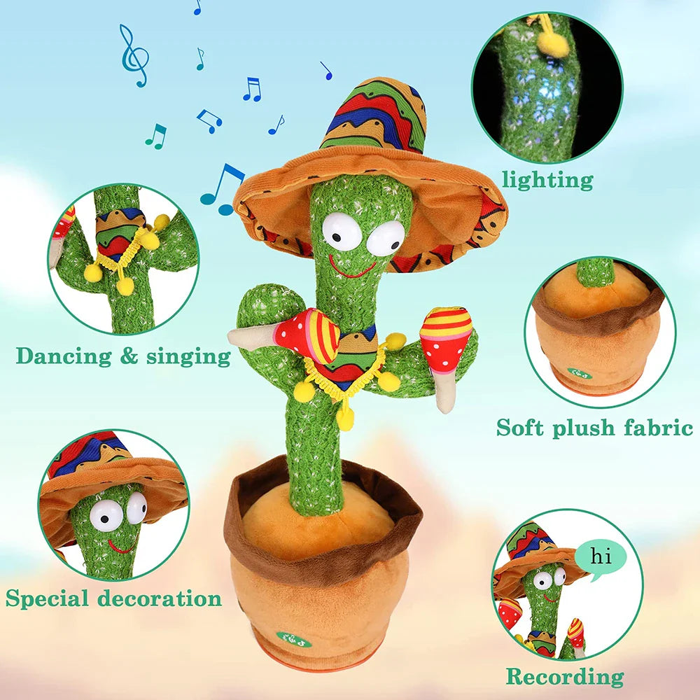 Plush dancing cactus with songs, USB charging, engaging educational toy for children