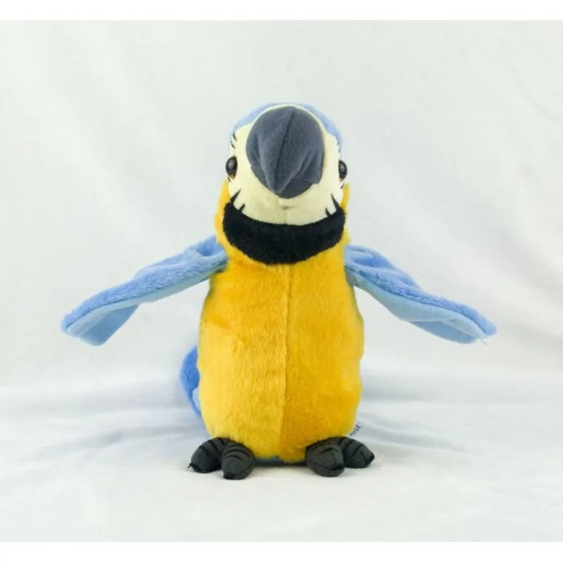Educational interactive talking parrot plush toy, designed for children's learning and play.