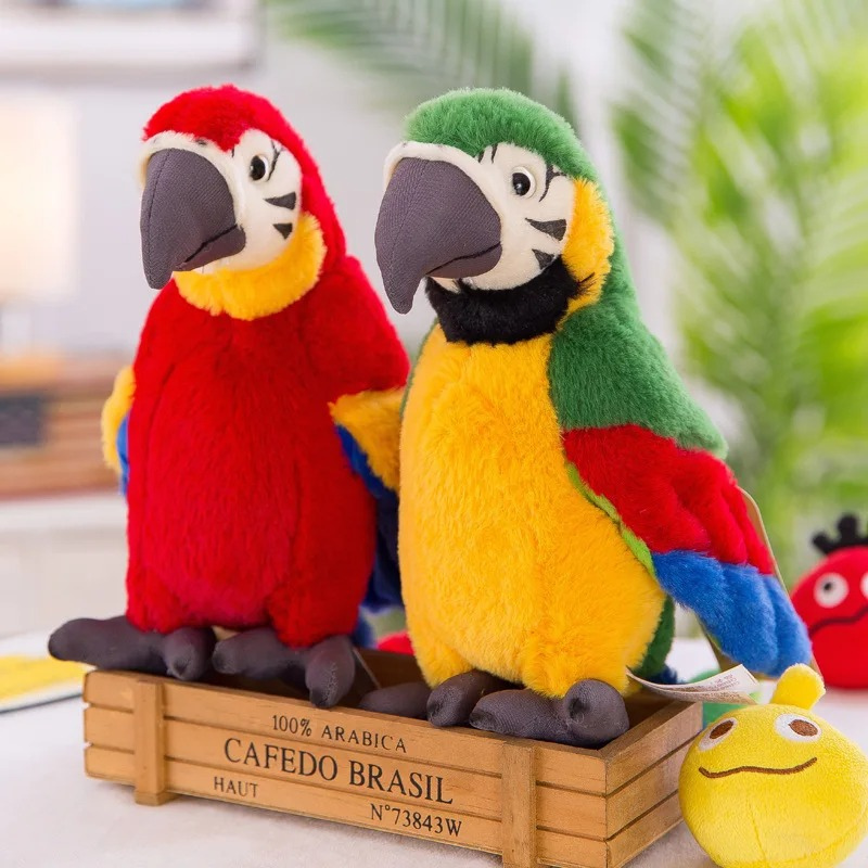Interactive talking parrot toy for kids, colorful plastic, repeats words, educational gift.