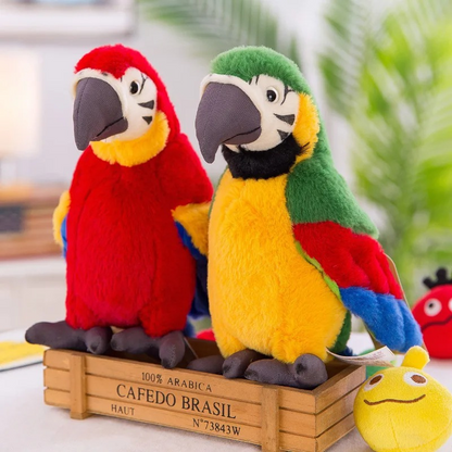 Interactive talking parrot toy for kids, colorful plastic, repeats words, educational gift.