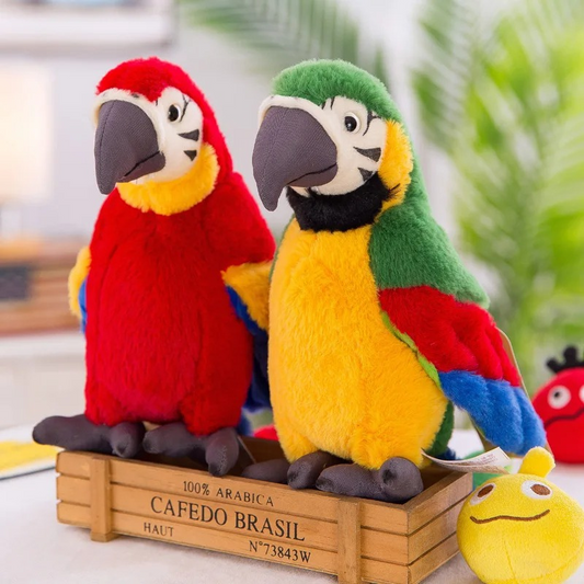 Interactive talking parrot toy for kids, colorful plastic, repeats words, educational gift.