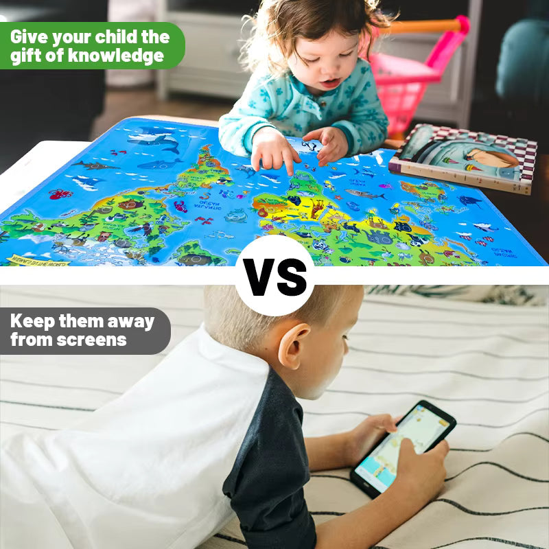 Educational world map for children with sound functions, animal recognition, early education gift