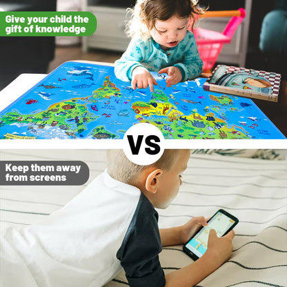 Educational world map for children with sound functions, animal recognition, early education gift