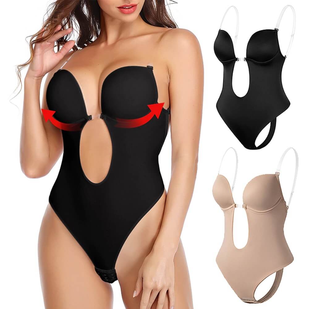Invisible backless bodysuit shapewear for women, smooth contours, perfect under open-back dresses.