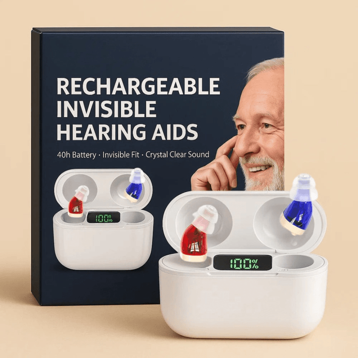Advanced invisible in-ear hearing aid delivering clear, amplified sound comfortably. Discreet auditory device.