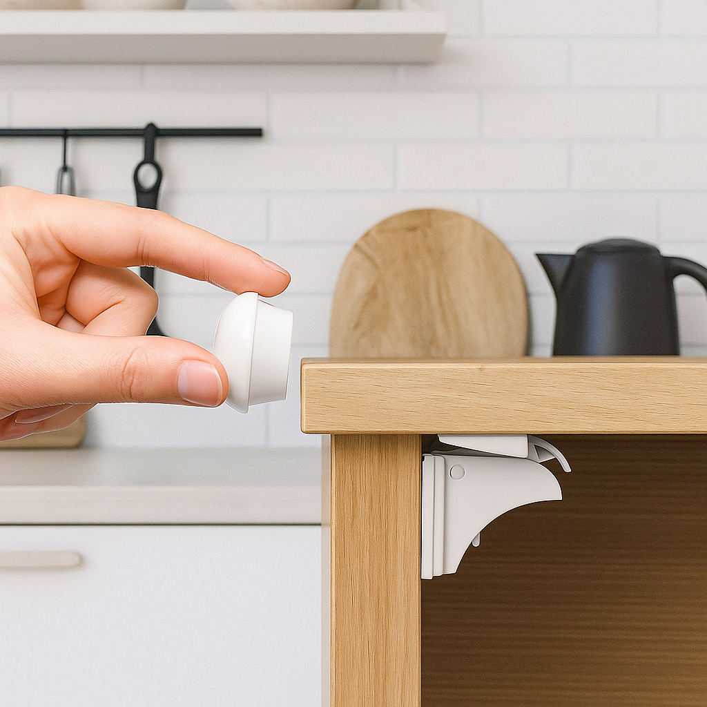 Invisible magnetic child safety lock kit for cabinets, baby proofing essentials