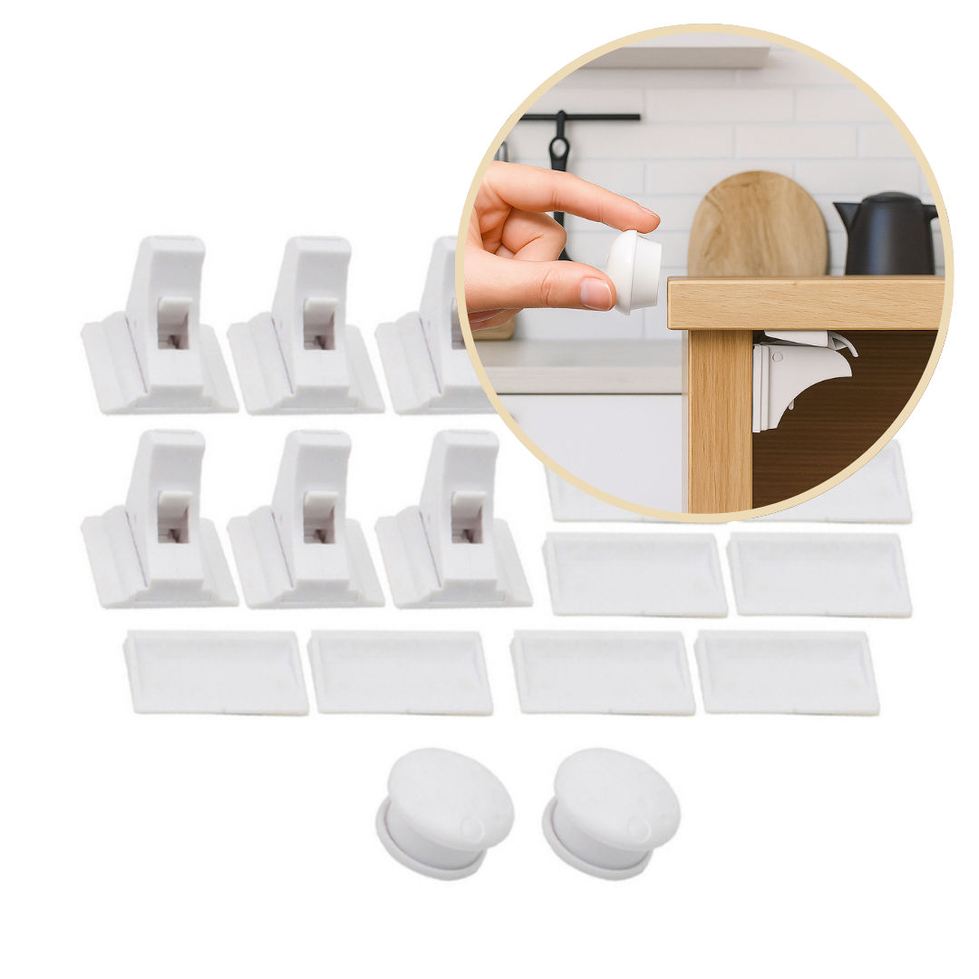 Set of invisible magnetic child safety locks for drawers, easy baby proofing