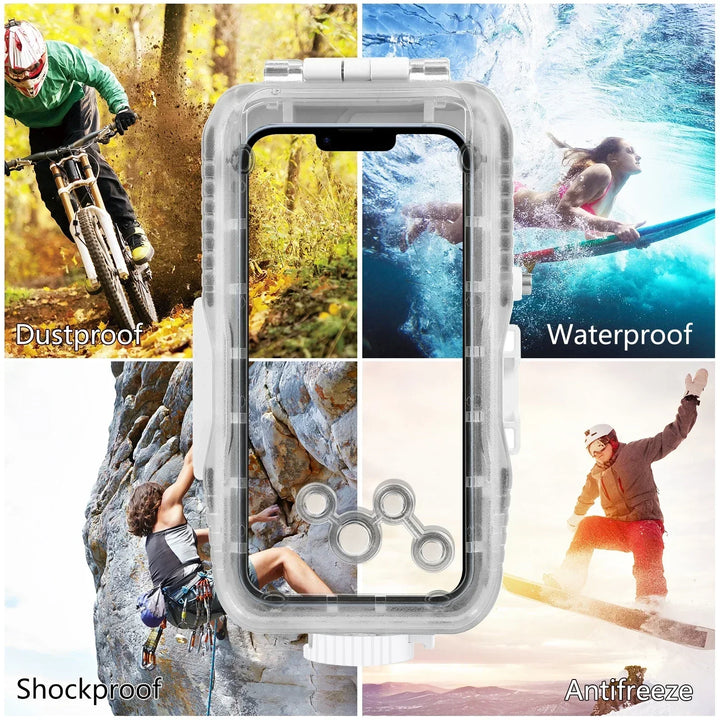 Premium waterproof diving case for iPhone, ensuring phone protection & clear underwater photos down to 40m.