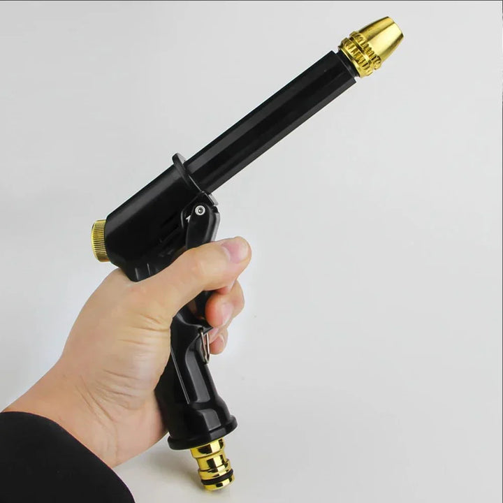 Ergonomic JetSpray high-pressure water gun, a comfortable garden hose nozzle for efficient outdoor & home cleaning.