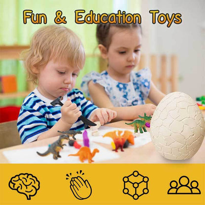 Child excitedly digging into a large dinosaur egg kit, unearthing a surprise dino toy