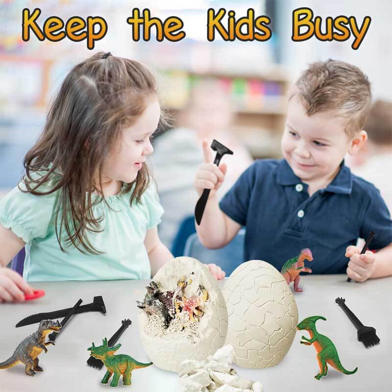 Educational dinosaur dig kit for kids, includes jumbo egg, brush, and chisel to find 12 dinos