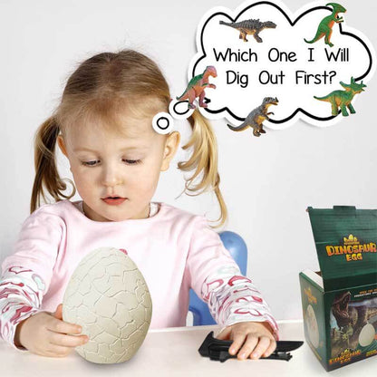 STEM learning kids' activity: a large dinosaur egg dig kit with excavation tools and toy dino