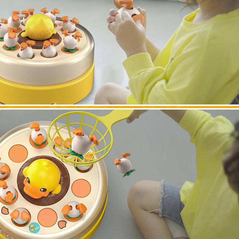 Indoor JumpyDuck board game for children, designed to enhance problem-solving and concentration.