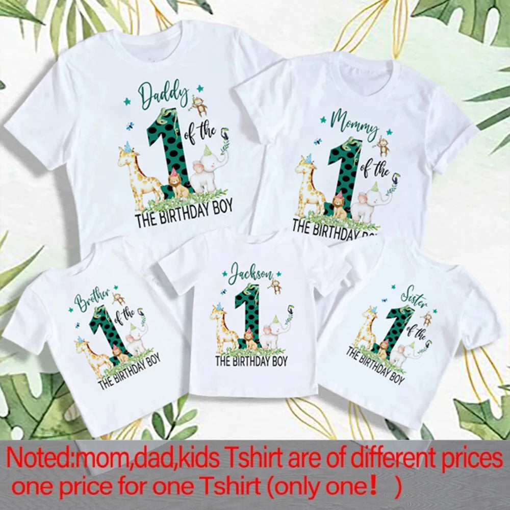 Unisex parent's jungle themed birthday t-shirt for family photo outfits, milk silk fabric