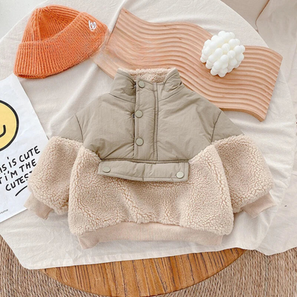 Khaki girls' super warm fleece lambswool winter jacket for toddlers, front view