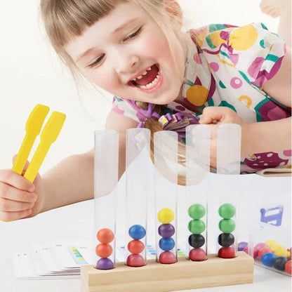 Close-up of hands manipulating tube clip beads, an engaging educational activity for toddlers