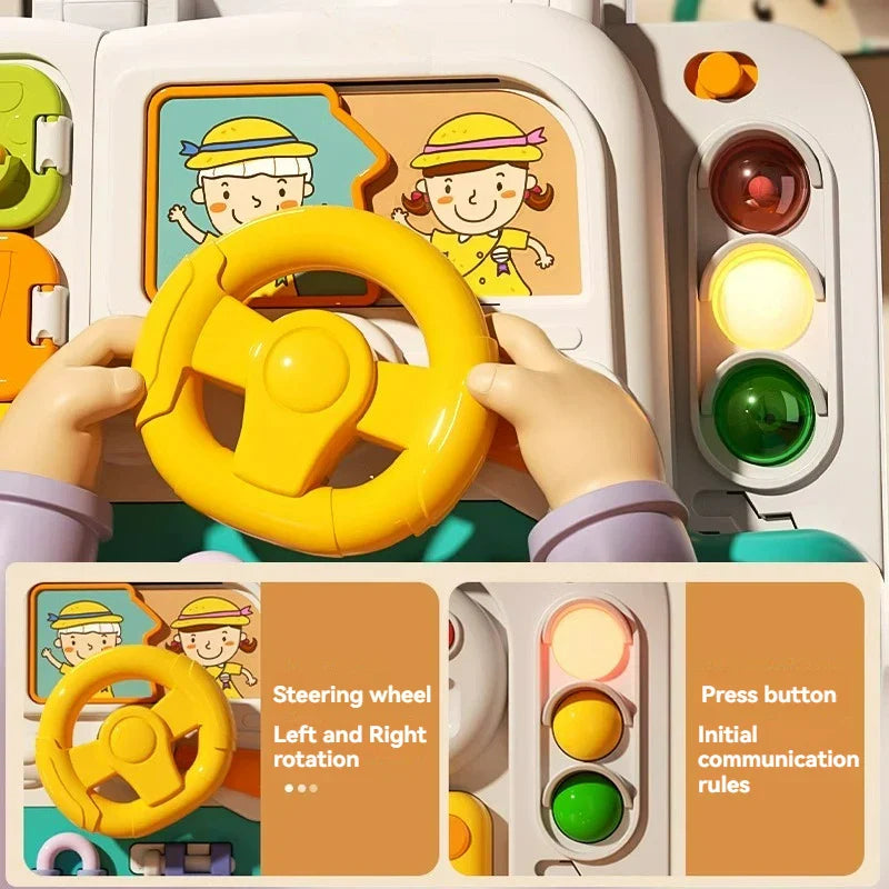 Brightly colored nontoxic sensory busy board, an ideal educational toy and gift for kids.