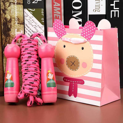 Activity toy: kids' adjustable cotton jump rope with natural wooden handles