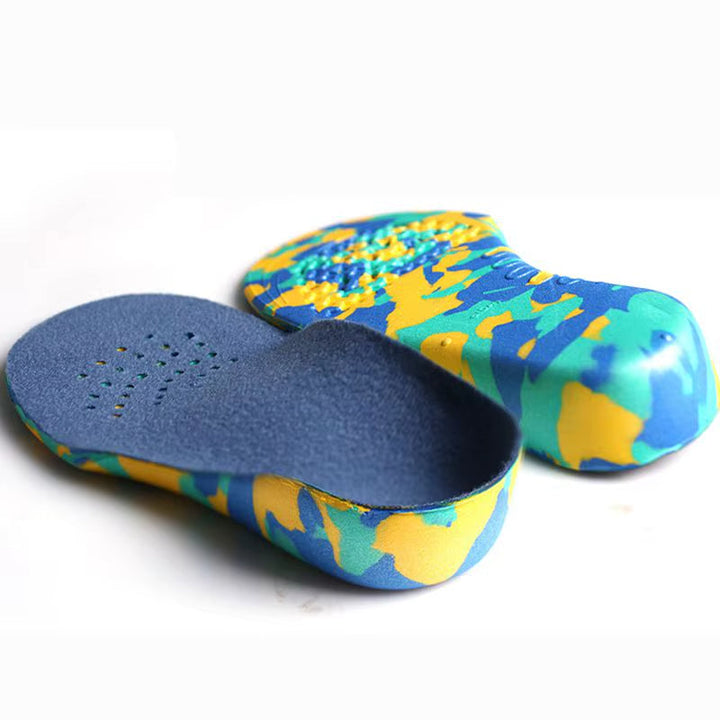 Children's orthotic insoles with arch support for active kids, targeting flat feet & pronation.