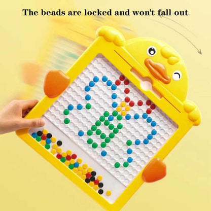 Portable magnetic drawing board with an attached stylus, ideal for travel and toddler activities.