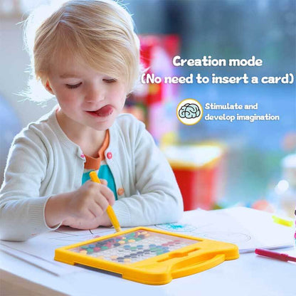 Kids magnetic drawing board demonstrating its erase function, ready for new creations, mess-free fun.