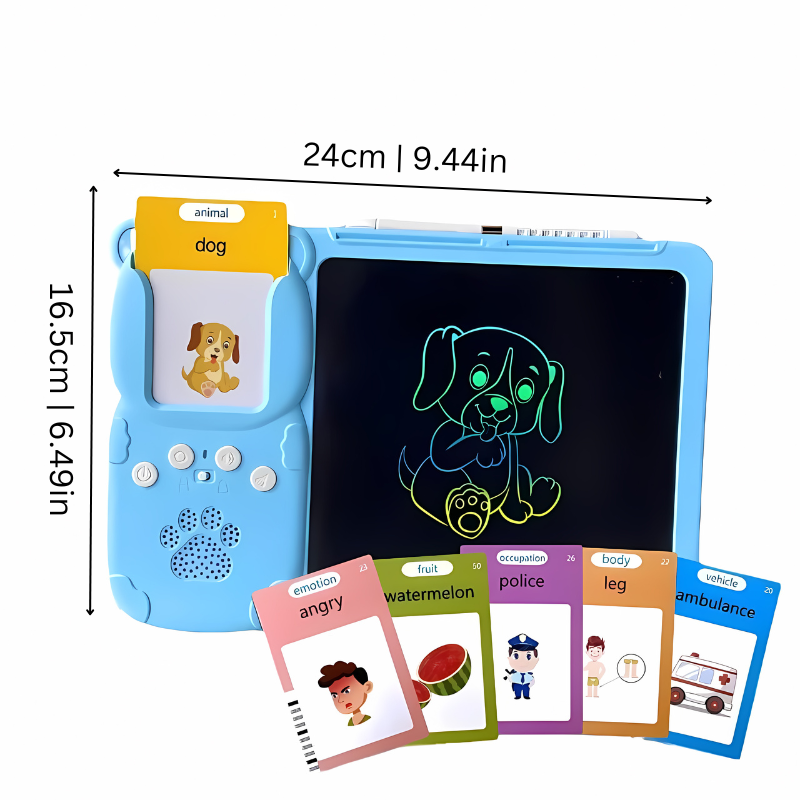 Interactive kids' tablet displaying colorful letters and numbers, perfect for creative learning & toddlers.