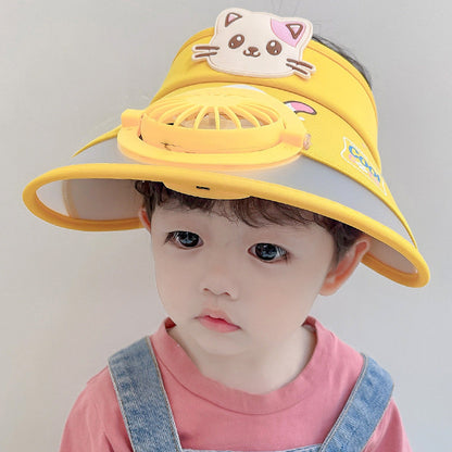 Various colored cooling fan hats for kids, showcasing sun protection and innovative design