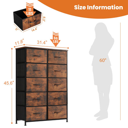 Nursery furniture: tall 10-drawer fabric dresser with a sturdy steel frame organizer