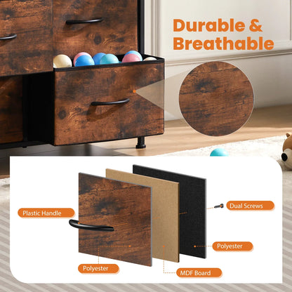 Fabric dresser with 10 drawers and steel frame, ideal tall storage for children's room