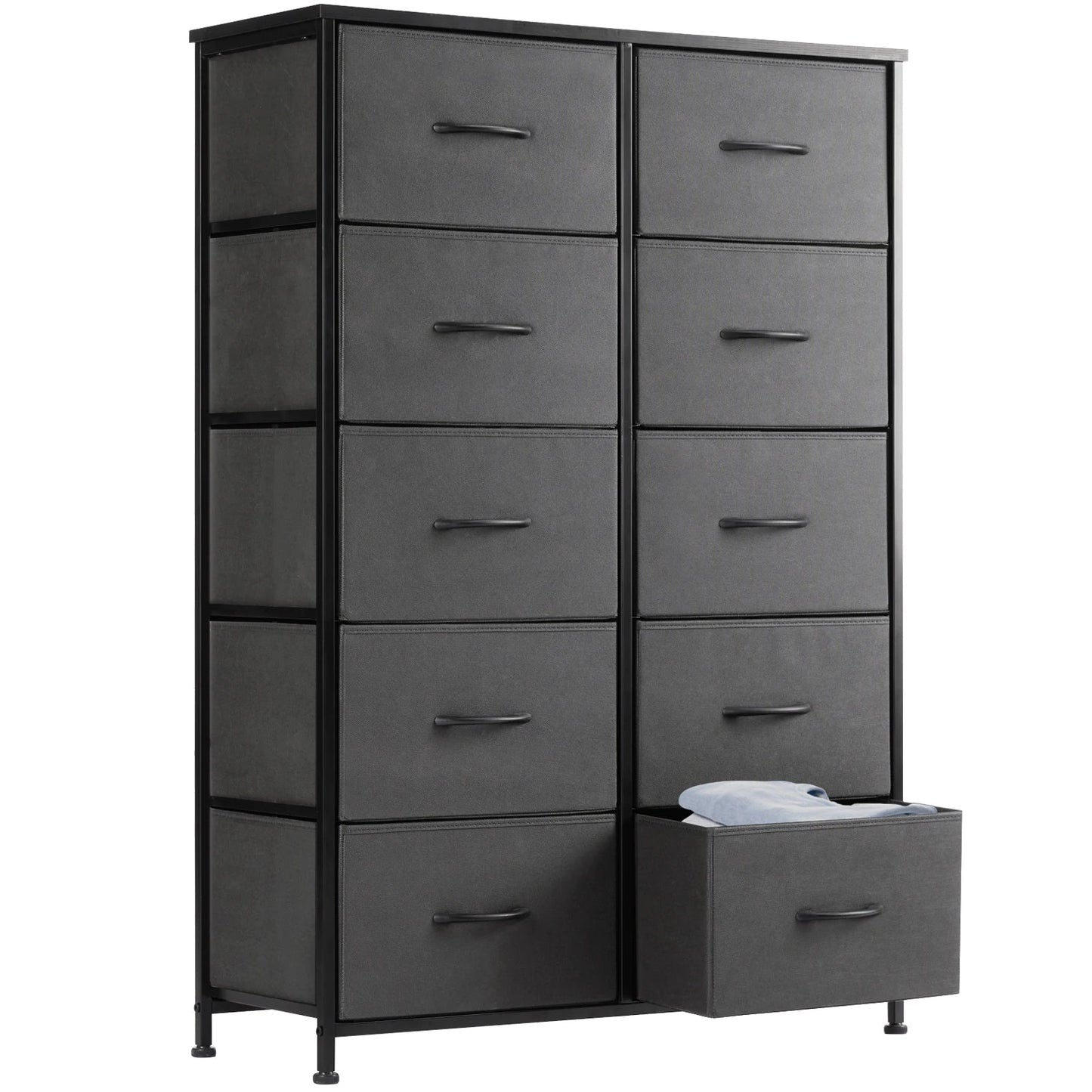 Tall storage organizer: 10-drawer fabric dresser for kids, featuring a steel frame