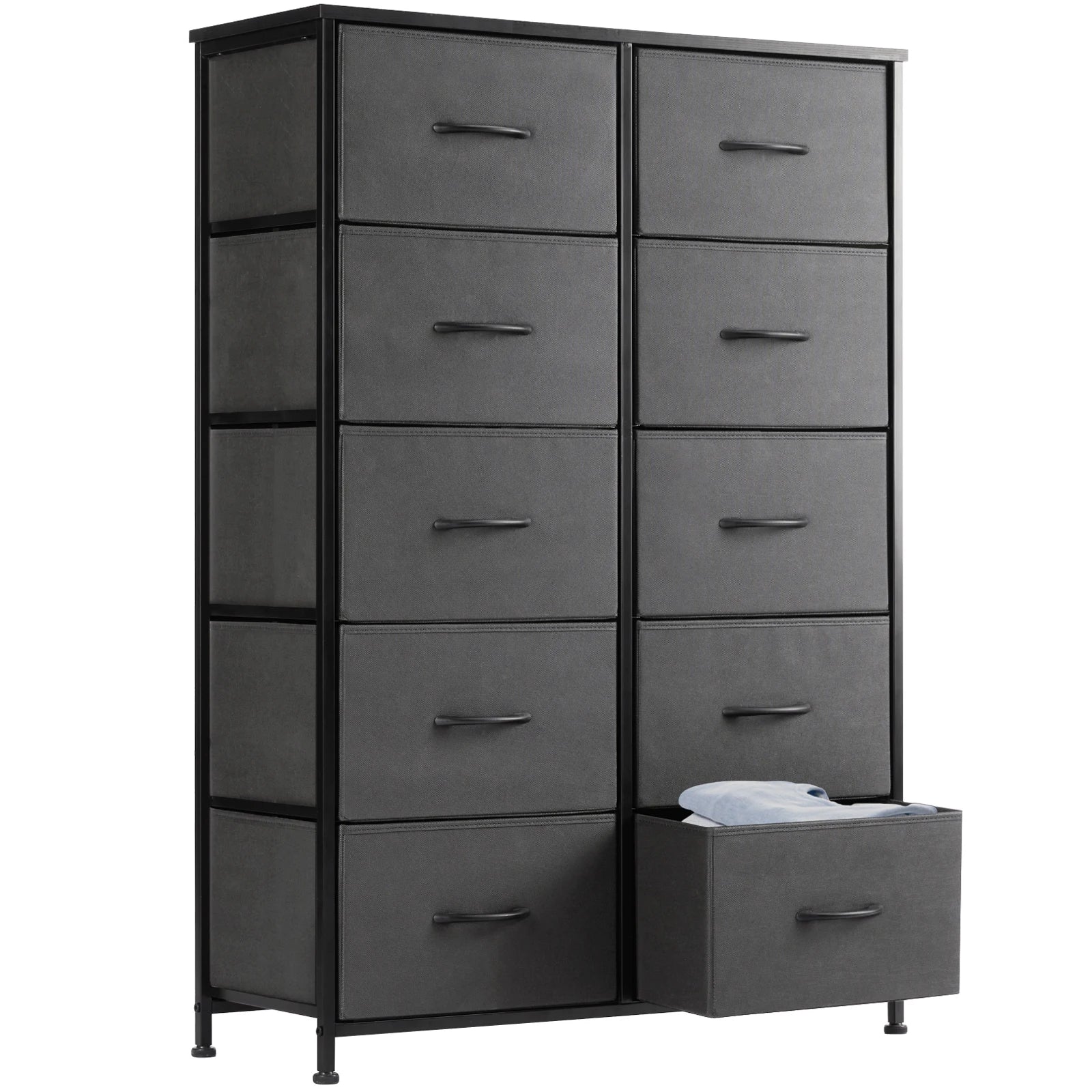 Tall storage organizer: 10-drawer fabric dresser for kids, featuring a steel frame