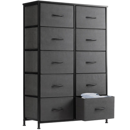 Tall storage organizer: 10-drawer fabric dresser for kids, featuring a steel frame