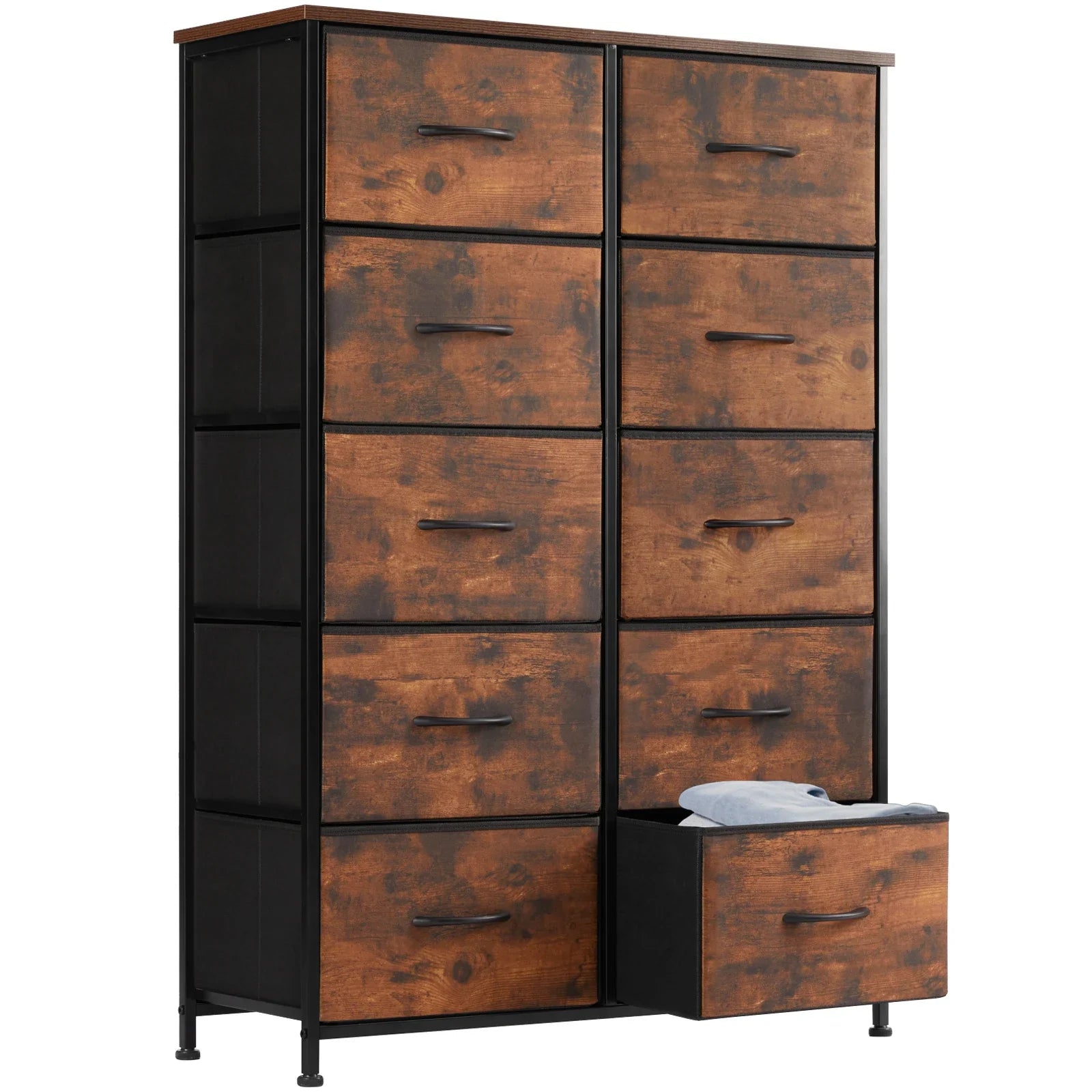 Child's bedroom steel frame 10-drawer fabric dresser for efficient storage
